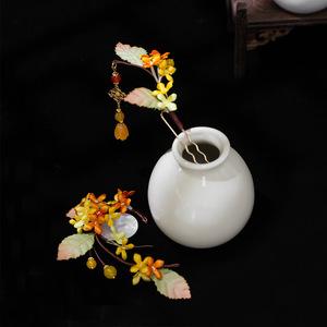 Conception originale, patrimoine culturel immatériel, épingle à cheveux classique artisanale en or enroulée de fils, motif osmanthus, pour Hanfu et cheongsam - Product Image 4
