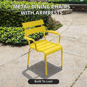 Chaises de salle à manger modernes et luxueuses en aluminium coloré, adaptées aux appartements, avec accoudoirs, utilisables en toute saison - Product Image 3