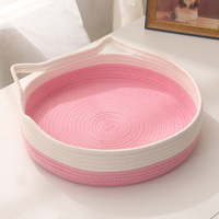 Panier de rangement pliable en corde de coton tressée, écologique, best-seller transfrontalier, nouveau modèle, lit pour chat toutes saisons avec poignée, sûr pour les animaux de compagnie