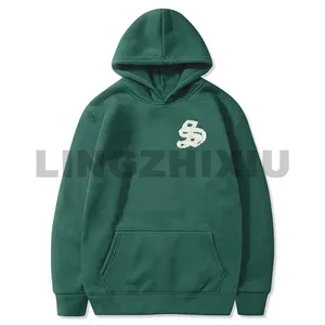 Wholesale Custom Logo Stringsless Mens Pullover Hoodie 100% Cotton Men Drop Shoulder Heavyweight Oversized Hoodie