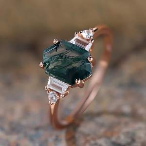 925 кольцо из натурального мха и агата - Product Image 3