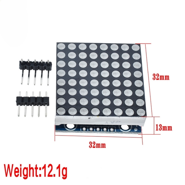 MAX7219 8x8 LED Dot Matrix Module with Microcontroller Driver Through-Hole Mounting Red/Blue/Green Colors