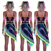 Tenue de rave néon réactive aux UV - Corset lumineux et jupe asymétrique à paillettes, costume de performance pour festival EDM