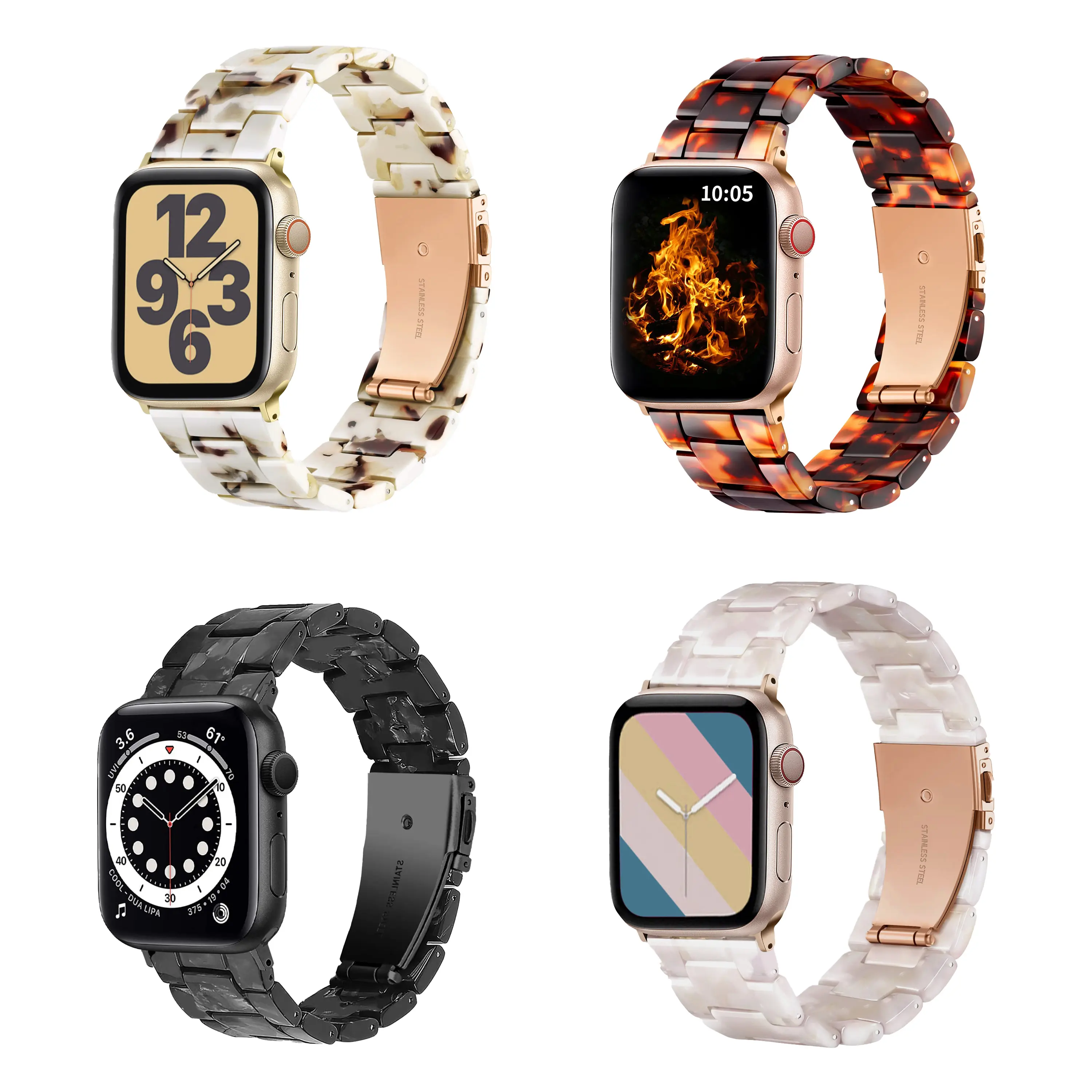 Correa de reloj de resina con abalorio para Apple Watch, pulsera de repuesto para hombre y mujer, accesorios de correa de reloj ligeros de 38mm y 42mm