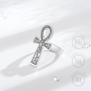 Ultima moda 925 in argento Sterling placcato in oro 18K gioielli religiosi egizi Ankh forma di croce anelli aperti per uomo o donna - Product Image 5