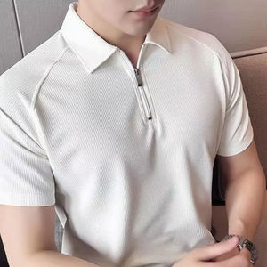 Camiseta ajustada con cuello de Polo de diseño propio para hombre, camiseta de melocotón para hombre, cuello de Polo de longitud Regular, mangas cortas raglán - Product Image 1