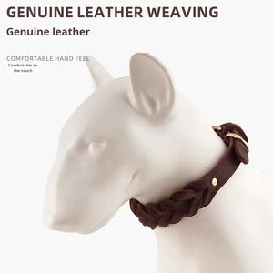 COLLAR DE CUERO PARA PERRO mascota elegante moderno personalizado con hebilla de Metal fuerte Collar de perro de cuero de vaca genuino tejido de cuero sólido - Product Image 3