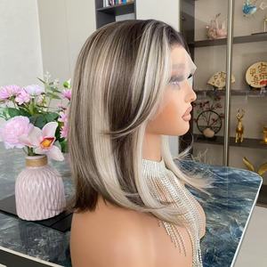 Perruque synthétique courte et dégradée 13x4 avec dentelle, effet naturel, résistante à la chaleur, prix d'usine, pour femmes blanches - Product Image 6