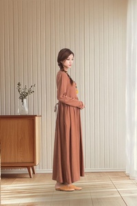 Women Linen Cotton Maxi Dress Casual Loose Regular Fit Long A-Line V-neck Eco-Friendly <b>Belt</b> <b>Pockets</b> Clothing B2B Wholesale - Product Image 2