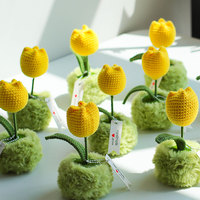Buket Bunga Tulip Rajutan Tangan dari Benang Katun, Tanaman Pot Buah, Dekorasi Rumah Estetis Penyemangat Emosional, Hadiah
