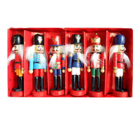 12CM Casse-Noisette Soldats En Bois Étain Soldat Ensemble de 6 pour Décorations De Noël Vacances Poupée Forme Pendentifs pour Cadeaux