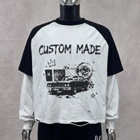 T-shirt homme personnalisé à impression DTG, coupe ample, effet vieilli, délavé à l'acide, double couche, manches longues raglan