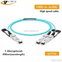 Câble AOC YTOPTO/OEM 100G QSFP28 vers 2x50G, fibre optique active de 1m à 100m pour Nvidia InfiniBand et centre de données IA, garantie de 3 ans
