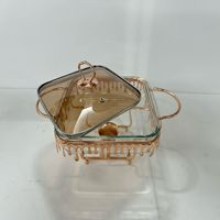 Plat de service en verre fumé QY 2L 3L avec cadre or rose, chauffe-plat transparent pour buffet, idéal pour hôtels, mariages et traiteurs