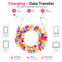 Câble de charge USB Type C 4 en 1 coloré avec perles en gelée, multi-charge, transfert de données