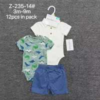 Ensemble de 3 pièces pour bébé unisexe 100% coton, body à manches courtes + shorts, vêtements décontractés pour bébé de 3 à 9 mois