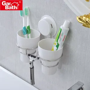 Настенная зубная щетка и держатель для зубной пасты для ванной комнаты с двойным стаканом на присоске пластиковая отделка из нержавеющей стали
