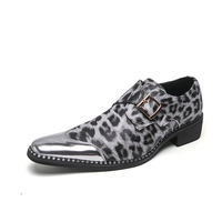 Chaussures habillées pour hommes, style uniforme, à brides moine, Derby, Oxford, Mocassins, à boucle à fermoir, en cuir microfibre, imprimé léopard, bout pointu, pour affaires