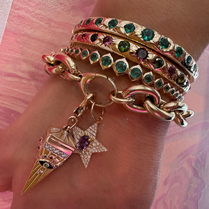 Gemnel biểu tượng tùy chỉnh chất lượng cao mạ vàng tốt nghiệp Emerald CZ đầy sao đêm <span class=keywords><strong>Brass</strong></span> Bangle Vòng đeo tay - Product Image 4