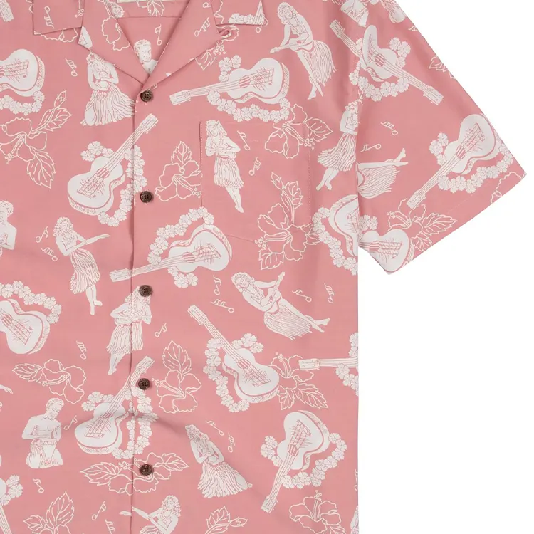 Summer Printed Mens Shirt Casual Short Sleeves Hawaiian Pink Pattern Aloha Shirt