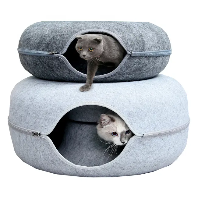 سرير على شكل شكل دونات بتصميم إبداعي مزدوج الطابق على شكل نفق للقطط والأليفة من الشركة المصنعة لإظهار المرحة