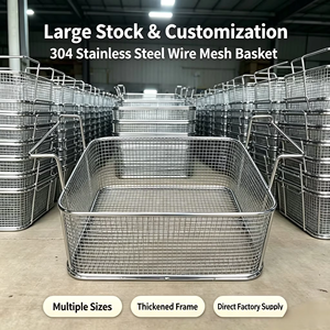 304 Stainless Steel <b>Mesh</b> <b>Basket</b>, Metal <b>Storage</b> <b>Mesh</b> <b>Basket</b>, Hole-free <b>Storage</b> <b>Basket</b>, Draining <b>Basket</b> - Product Image 5