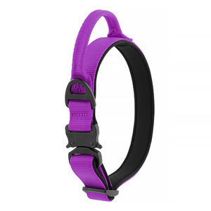 Kerah Anjing Peliharaan dengan Pegangan untuk Latihan Anjing dan Perangkat Keras Logam Hitam Matt Gesper Pengunci Keselamatan dan Cincin Logo Pribadi Kustom - Product Image 2