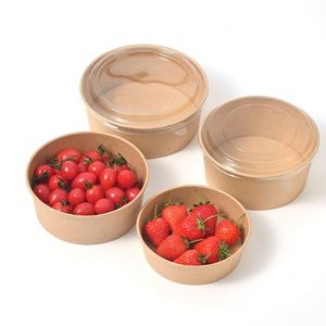 Bol en papier kraft jetable écologique, forme ronde traditionnelle, compatible micro-ondes, biodégradable, avec option de couvercle, pour le camping - Product Image 2