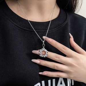 Conjunto de collar de plata de ley S925 con diseño de tablero de ajedrez, cadena de clavícula con forma de O de ágata negra geométrica para mujer, joyería de regalo. - Product Image 1
