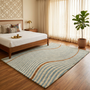 Tapis moderne rayé rectangulaire en polyester tufté avec envers antidérapant en caoutchouc pour salon, décoration intérieure, poils moyens - Product Image 3