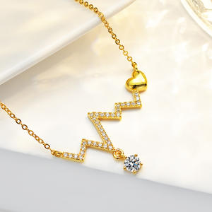 14K chapado en oro amarillo original diamante prueba pasado corte brillante 0,5 quilates D Color moissanite onda Ecg corazón colgante collar - Product Image 4