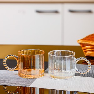 耐热玻璃杯300毫升10盎司透明彩虹琥珀色灰色重杯，带大环柄牛奶咖啡早餐杯 - Product Image 4