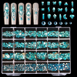 ชุดคริสตัลเล็บแก้ว3D แบบผสมรูปทรง24ตารางสีชมพูแดงทองชุดเครื่องประดับเพชรสำหรับเล็บ - Product Image 1