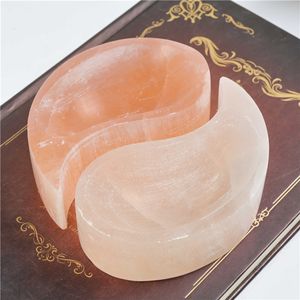 Bol Taiji en Sélénite Orange Polie, Style Feng Shui, Pierre Naturelle Façonnée, Artisanat de Guérison, en Gros - Product Image 2