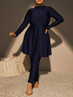 Burkini musulman traditionnel pour femmes, couleur unie, tout noir, ensemble de maillots de bain musulmans 3 pièces, comprenant une jupe à manches longues avec chapeau +le
