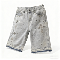 Jeans perlés et shorts en denim brillant pour hommes avec un style vintage pour les hommes surdimensionnés