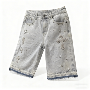 Pantalones Vaqueros Pearl y Bermudas de Mezclilla Brillante para <span class=keywords><strong>Hombre</strong></span> con Estilo Vintage para Hombres de Talla Grande - Product Image 2