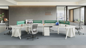 Poste de travail double minimaliste tout blanc, stable, pour 2 personnes, bureau KD en kit pour la maison, le bureau financier ou l'espace de travail partagé - Product Image 3