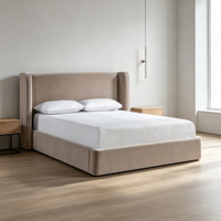 Cadre de lit plateforme contemporain avec tête de lit haute en velours, taille King, mobilier de chambre à coucher, vente en gros OEM