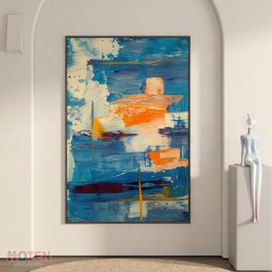 Toile d'art moderne abstraite, art mural de luxe pour le bureau et le salon, <span class=keywords><strong>paysage</strong></span> marin orange et bleu, peinture à l'huile - Product Image 4
