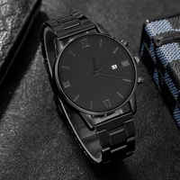 Ensemble Montre à Quartz de Luxe pour Homme, Chiffres Romains Tendance, Cadran Noir Minimaliste, 40 mm, Boucle à Fenêtre en Verre, Accessoire de Mode Tendance