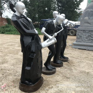 Sculpture abstraite de musicien en fibre de verre, 4 pièces, pour montage au sol extérieur, art figuratif pour parcs, places publiques, rues commerciales, décoration paysagère - Product Image 2