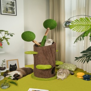 Nouvel arrivage Arbre grimpant pour chat en bois de caoutchouc et de sisal pour chats d'intérieur <span class=keywords><strong>avec</strong></span> plusieurs couches - Product Image 3