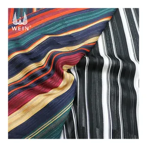 WI-C05 venda quente brilhante lurex listras impresso linha de prata 75d crinkle chiffon tecido para vestido