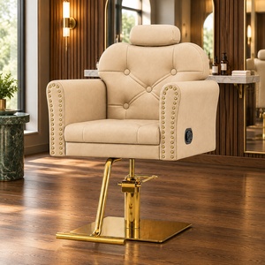 Fauteuil de Barbier Hydraulique Rembourré Crème, Chaise de Coiffure Réglable avec Appui-tête, Chaise de Salon de Manucure - Product Image 2