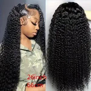 13x4蕾丝正面高清生人发假发无胶预拔水波卷发风格黑色女性直假发 - Product Image 3