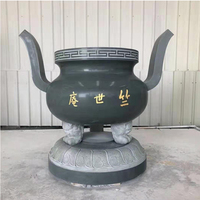 Grand brûleur d'encens rond en pierre de bléton avec deux oreilles relevées, urne de prière bouddhiste pour temple, thurible à vendre
