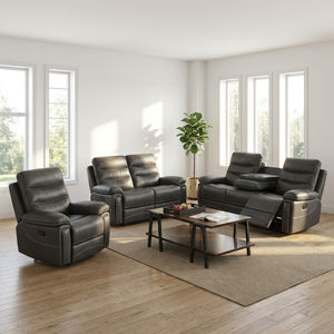 Sofá Reclinable de Cuero Sintético Color Chocolate 3+2+1, Eléctrico, Extensible, Convertible, Refrigerante, Moderno y de Lujo, Directo de Fábrica - Product Image 1