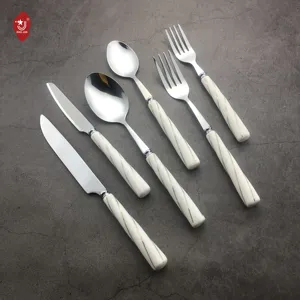 Ensemble de couverts de luxe pour mariage en céramique avec manche en spirale, couteau, fourchette et cuillère en acier inoxydable - Product Image 2