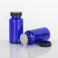 Bouteille de 150 ml en plastique bleu pour capsules médicales vides en PET, personnalisable, avec bouchon à vis, pour vitamines et compléments alimentaires